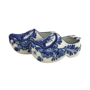 Vintage 90s, A Pair of Delft Miniature Blue Dutch Clog,  & a clog key chain.